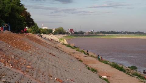New flood defences on the banks of the Mekong River, Vientiane, Laos.